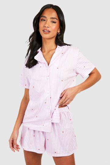 Petite Pinstripe Short Sleeve Pyjama Set pink