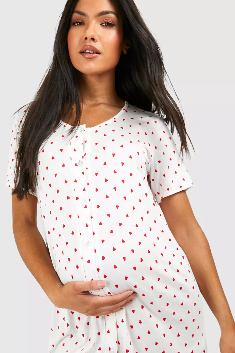 Maternity Button Through Heart Print Nightie alternative image