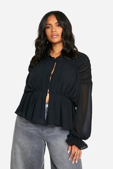 Plus Textured Ruffle Tiered Blouse black