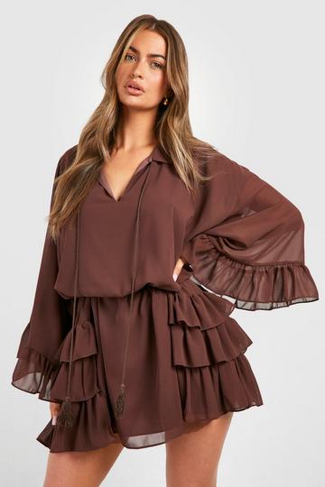 Ruffle Detail Smock Dress chocolate