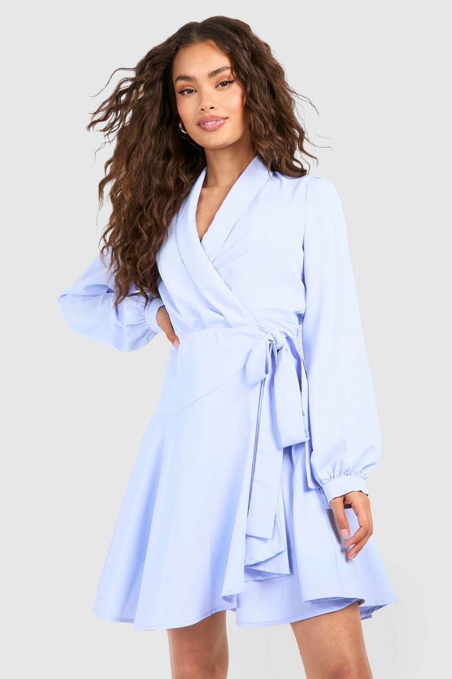 Pastel blue Kort klänning med omlott