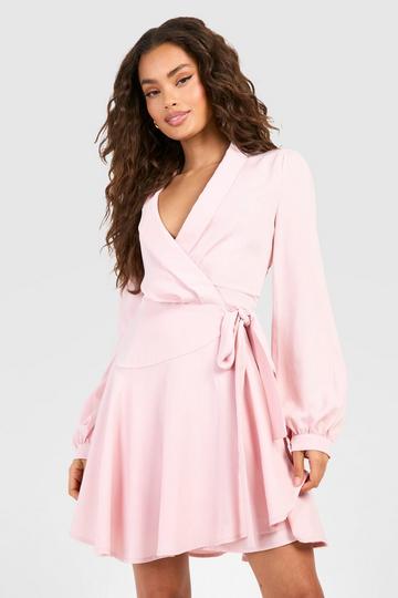 Pink Wrap Detail Mini Skater Dress