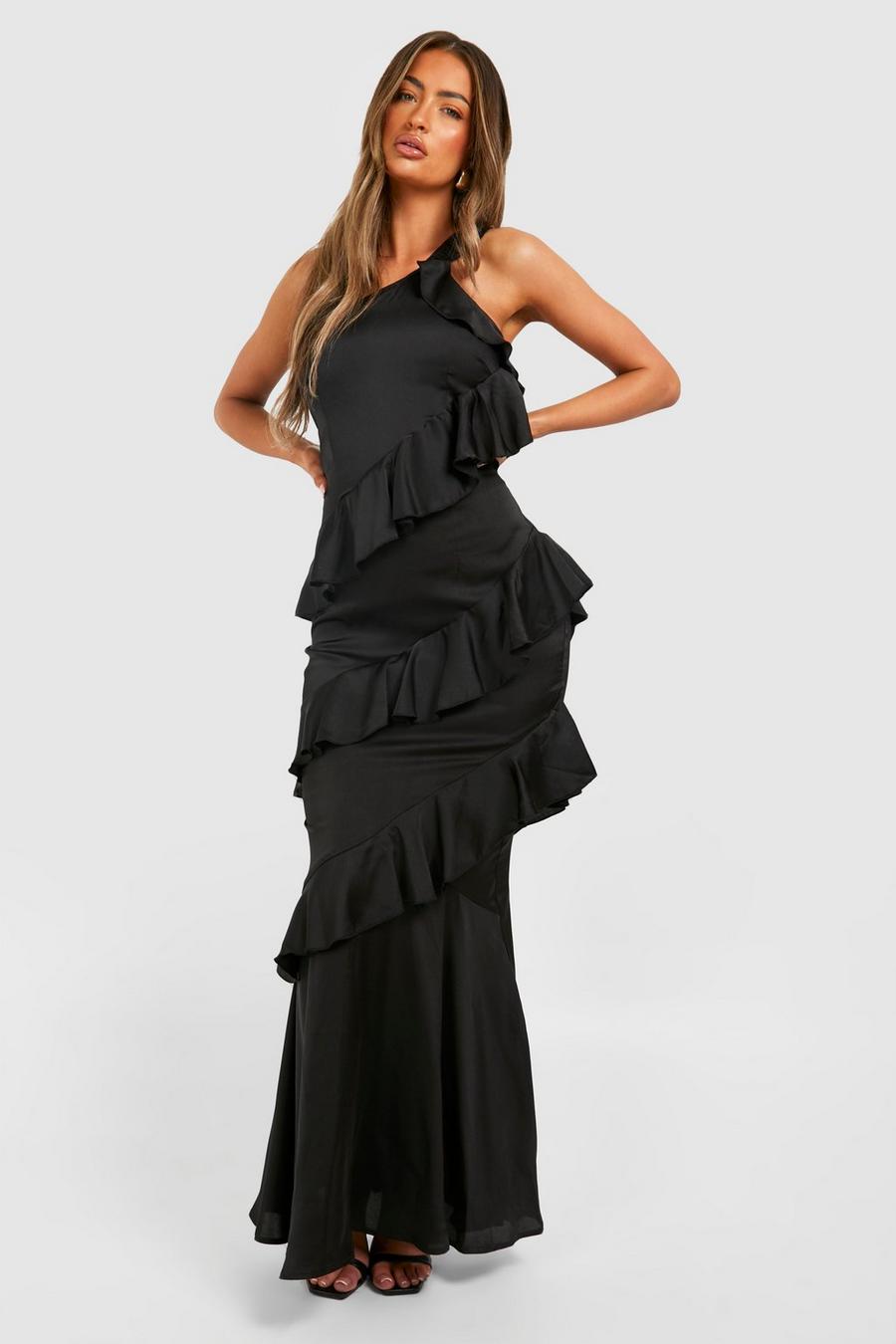 Black One Shoulder Ruffle Maxi Dress