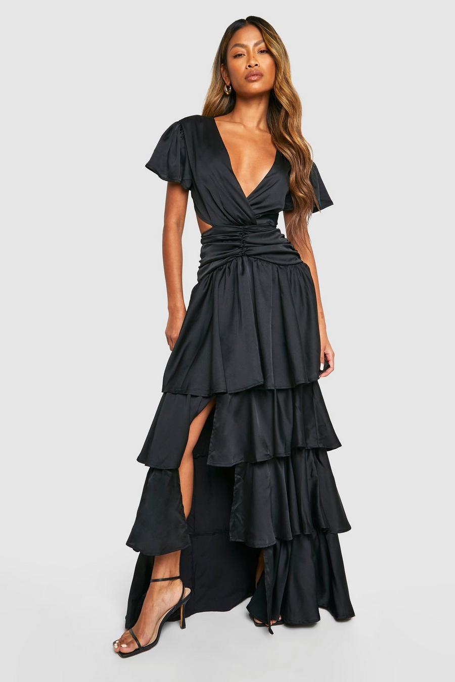 Black Ruffle Tiered Cut Out Maxi Dress