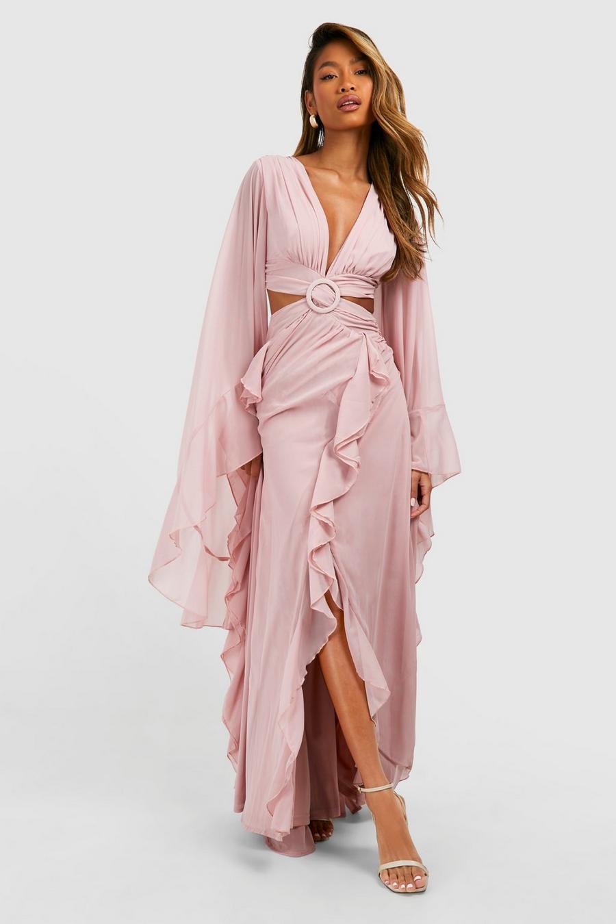 Blush Chiffon Flare Sleeve Cut Out Maxi Dress image number 1