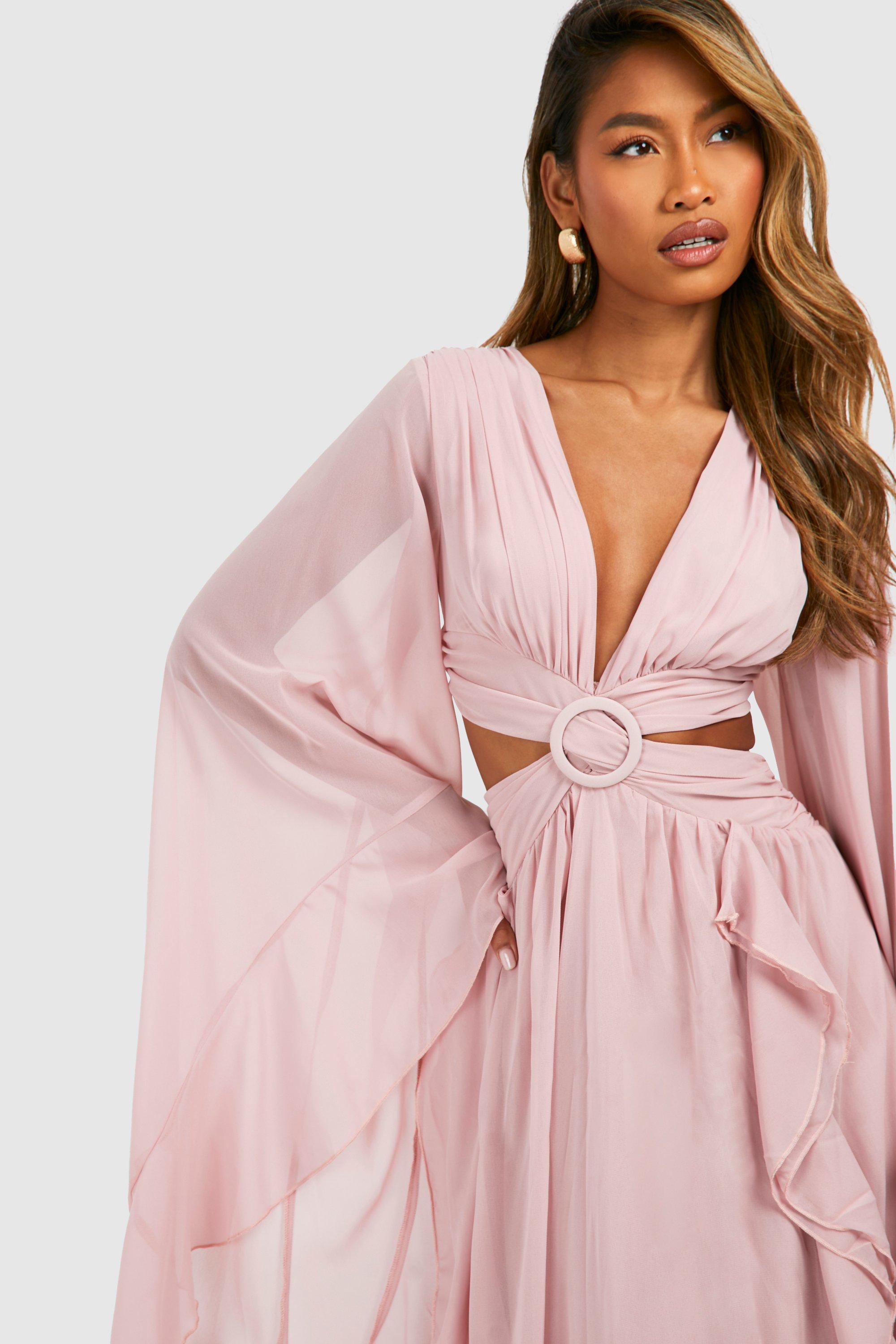 Chiffon Flare Sleeve Cut Out Maxi Dress boohoo UK