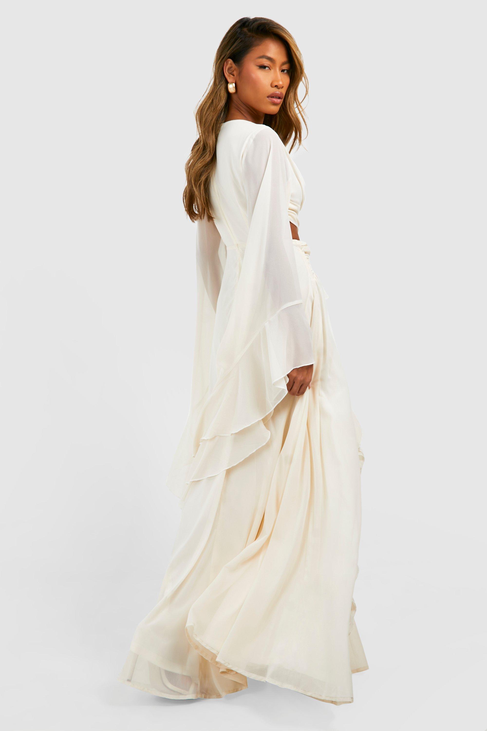 Beige Textured Dot Smocked Square Neck Chiffon Maternity