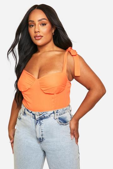 Plus Tie Shoulder Ruched Bodysuit orange