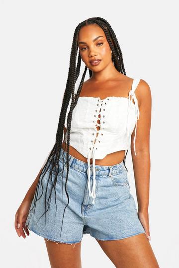 Plus Brodier Lace Up Corset Top white