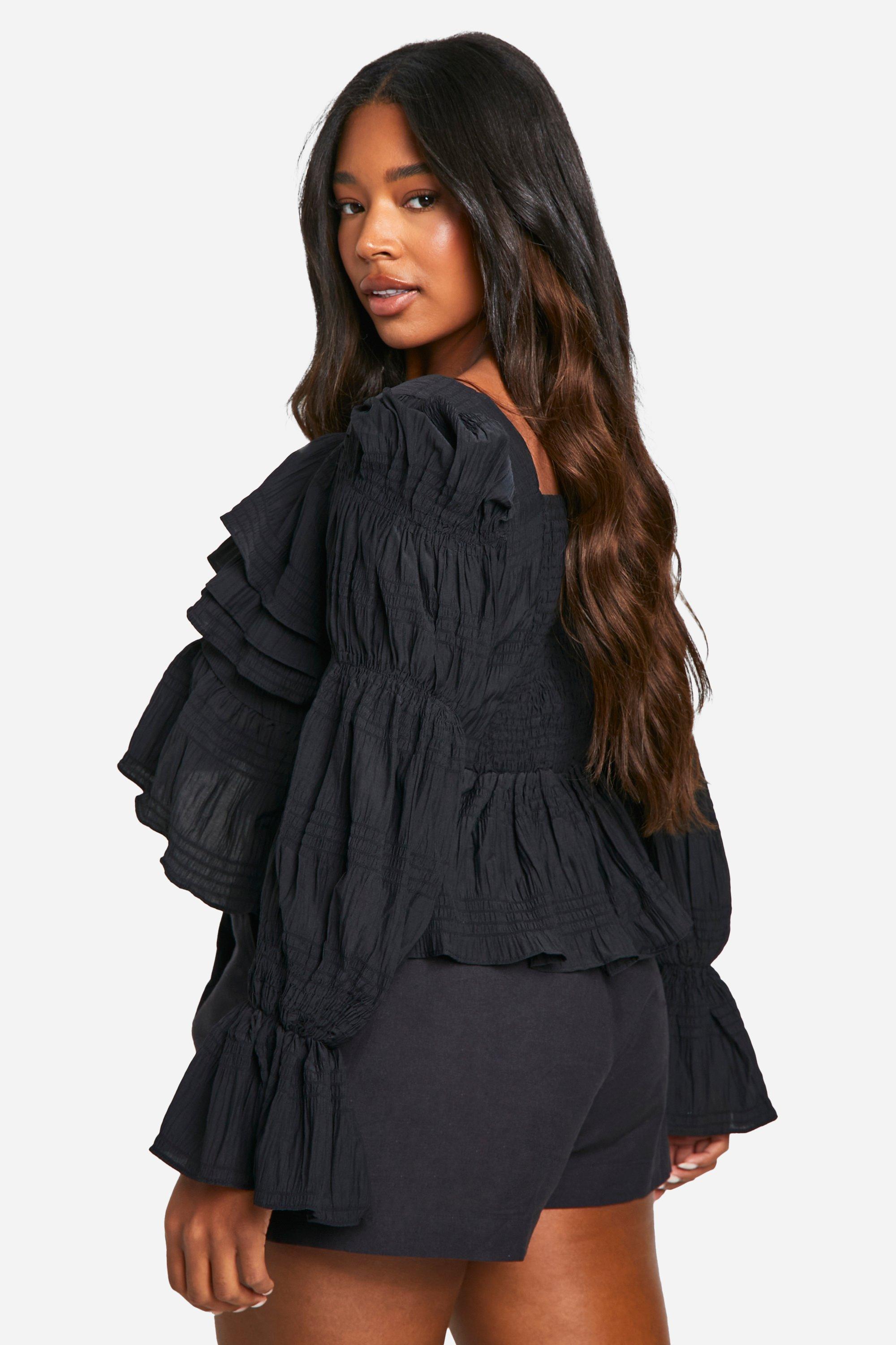 Plus Textured Ruffle Peplum Top