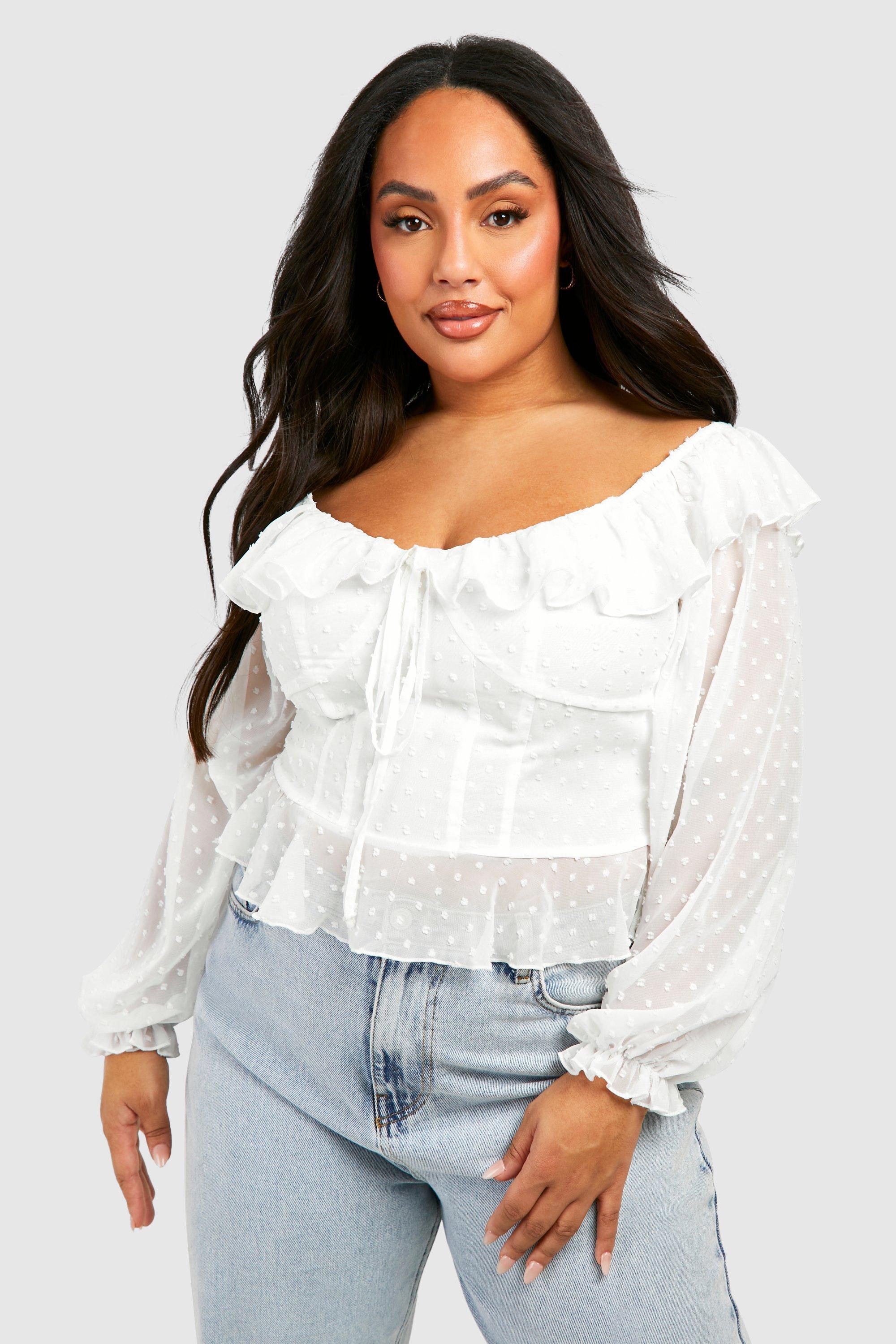 White ruffle outlet bardot top