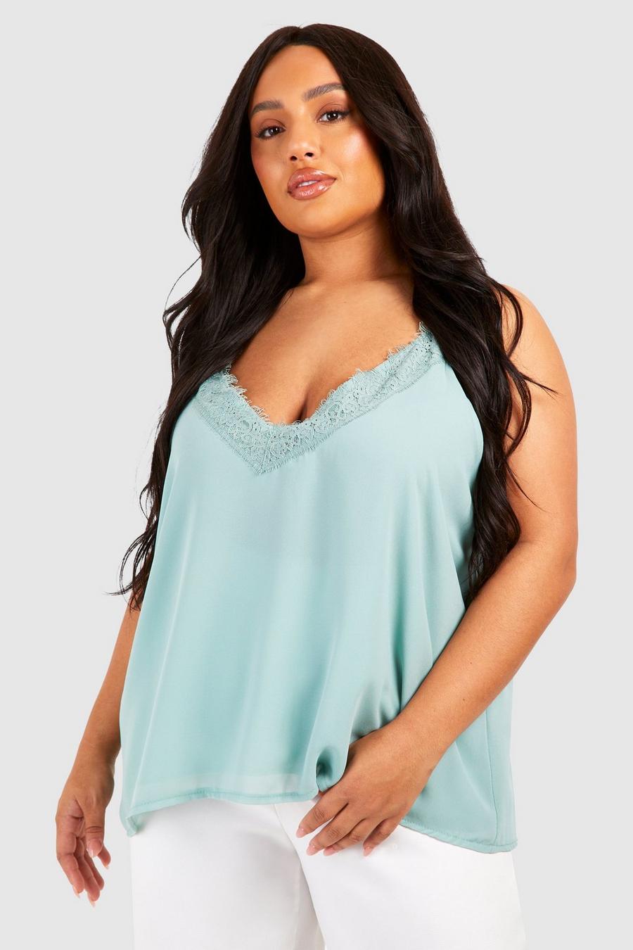 Top smanicato Plus Size in pizzo sbiancato, Blue image number 1