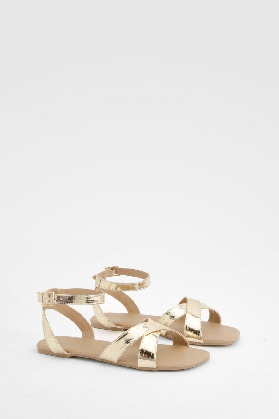 Sandales plates basiques croisées, Gold