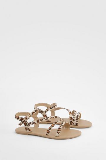 Wide Fit Leopard Asymmetric Basic Sandals leopard