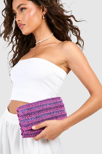 Stripe Straw Clutch Bag purple