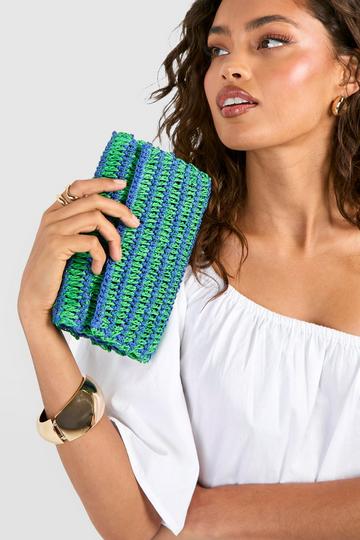 Stripe Straw Clutch Bag green