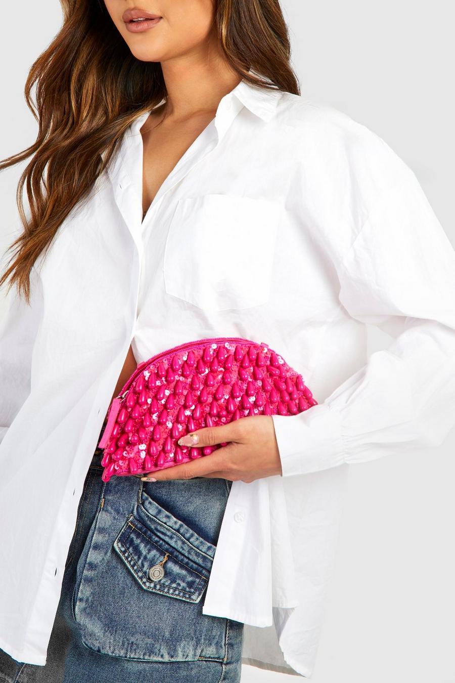 Pink Beaded Clutch Bag