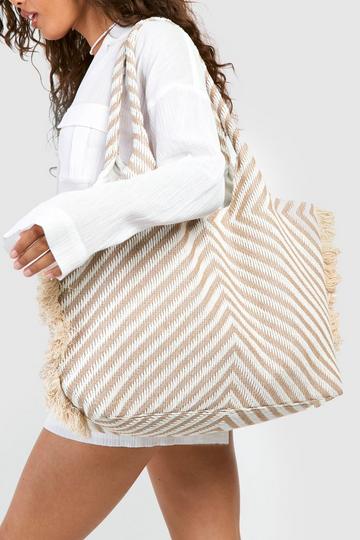 Frayed Edge Oversized Beach Bag nude