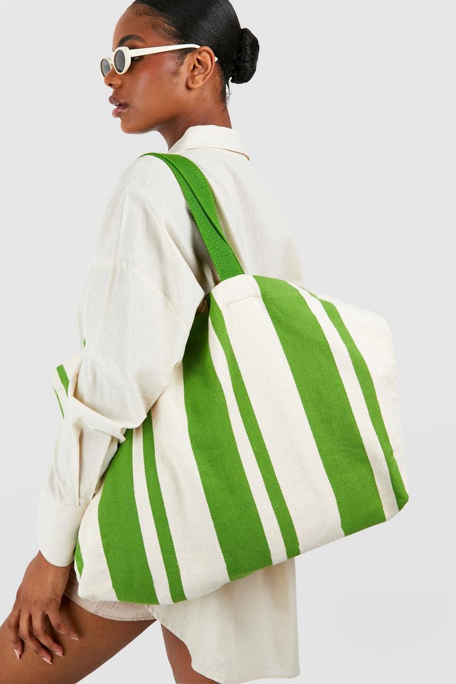 Cream Stripe Cotton Beach Bag