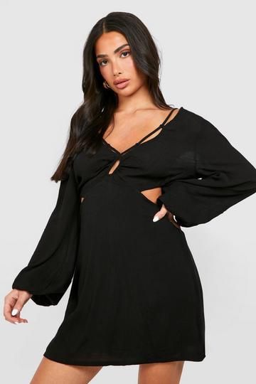 Black Petite Cross Back Plunge Mini Dress