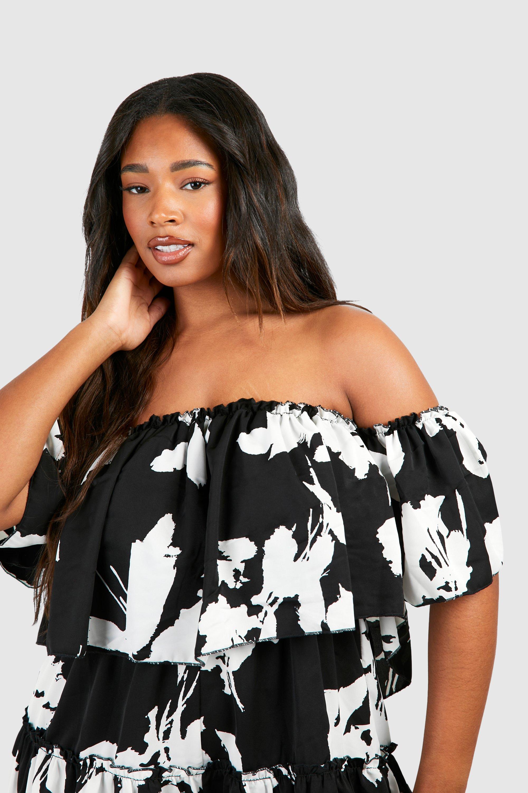 Fashion boohoo floral off the shoulder dress