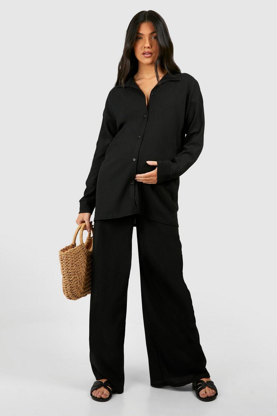 Black Maternity Wide Leg Textured Trouser image number 1