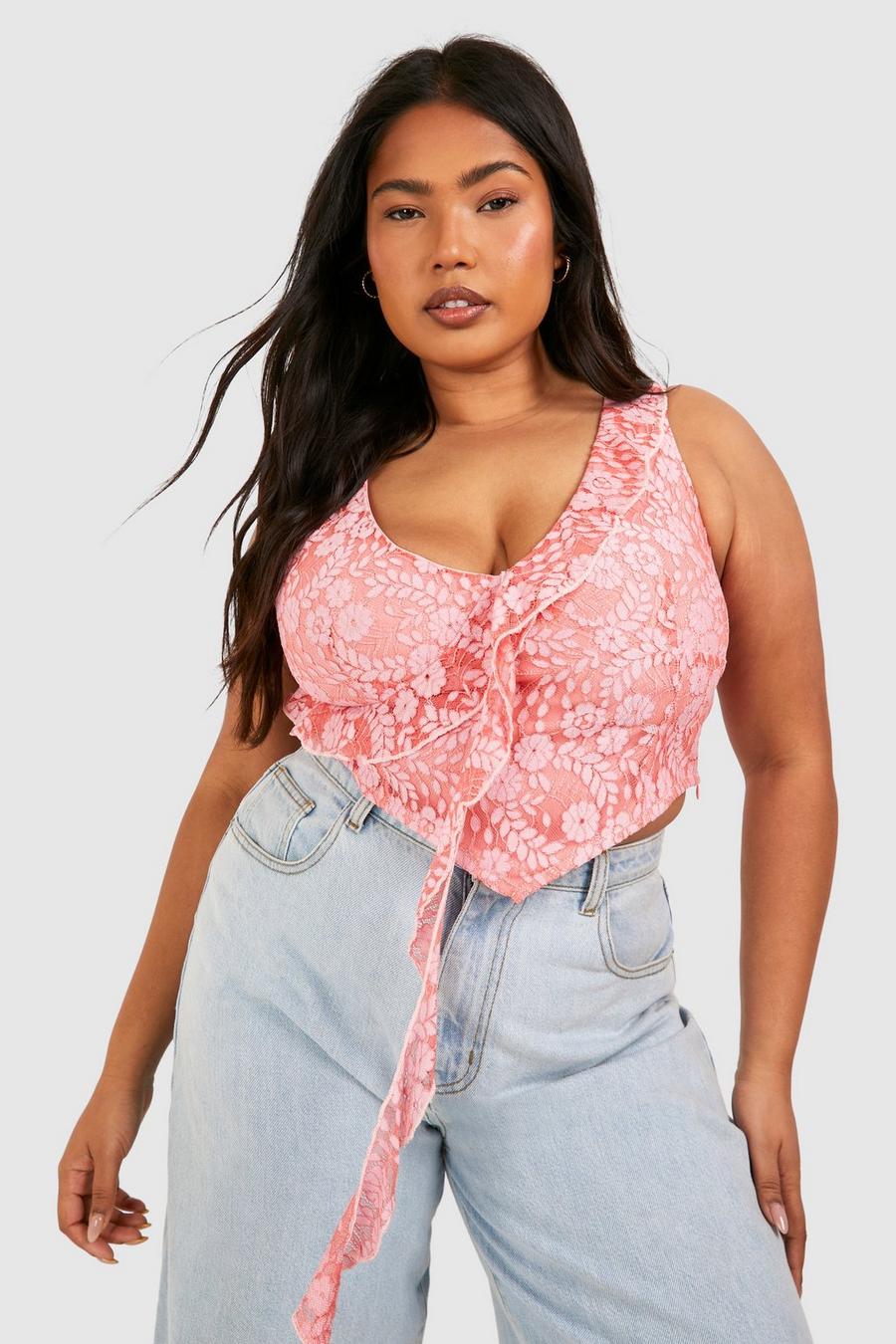 Pink Plus Ruffle Front Lace Corset Top