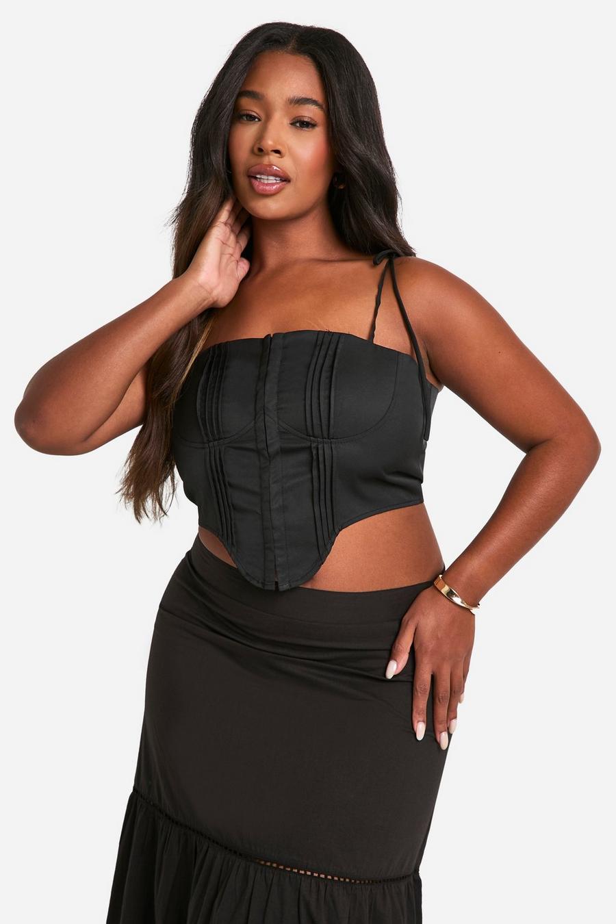 Top a corsetto Plus Size con cuciture, Black image number 1