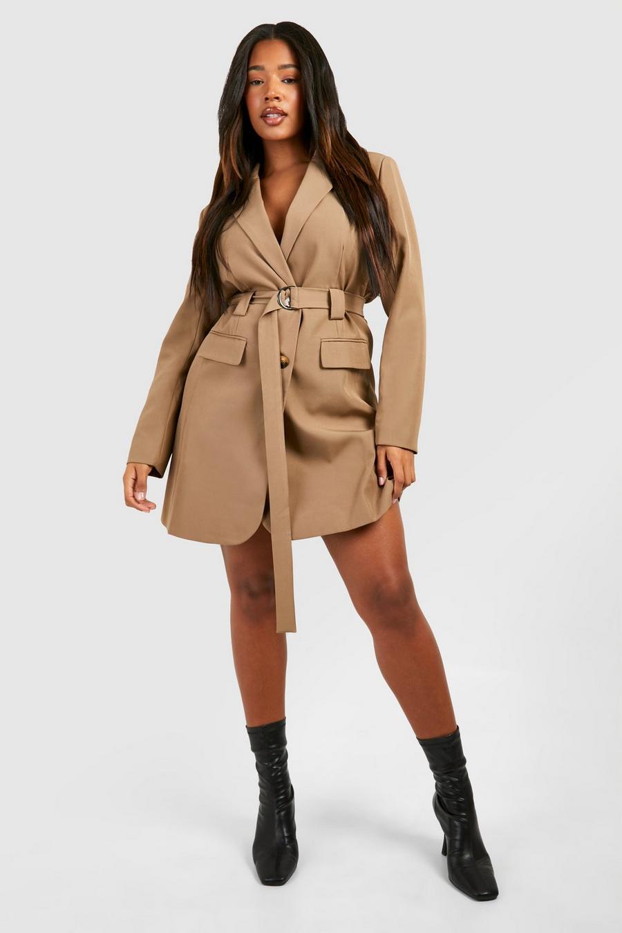 Taupe Plus D-ring Utility Blazer Dress image number 1