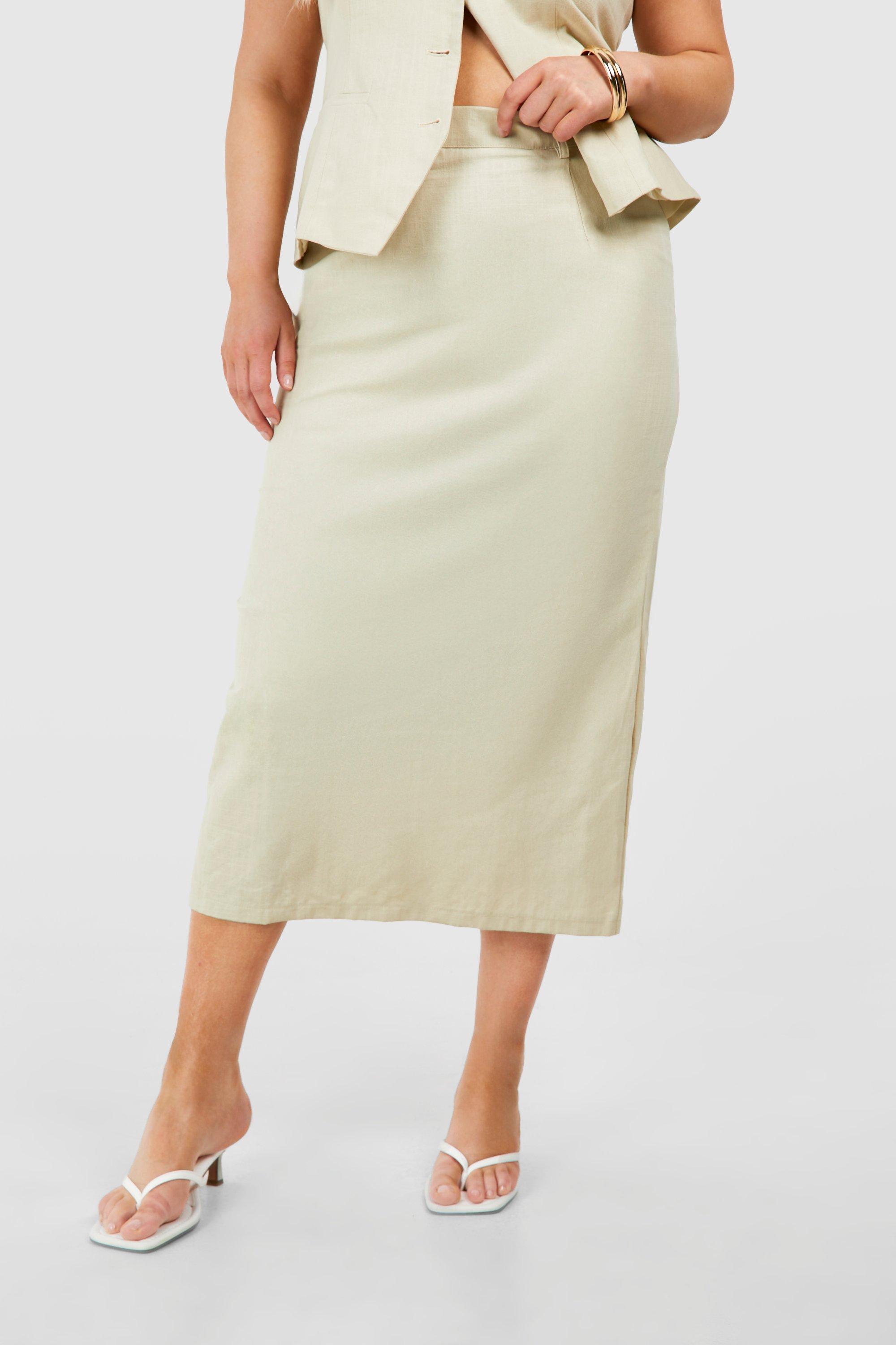 Plus Linen Midi Skirt | boohoo USA