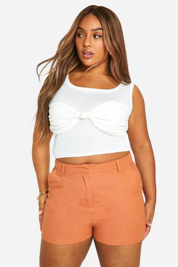 Orange Plus Linen Look Tailored Shorts