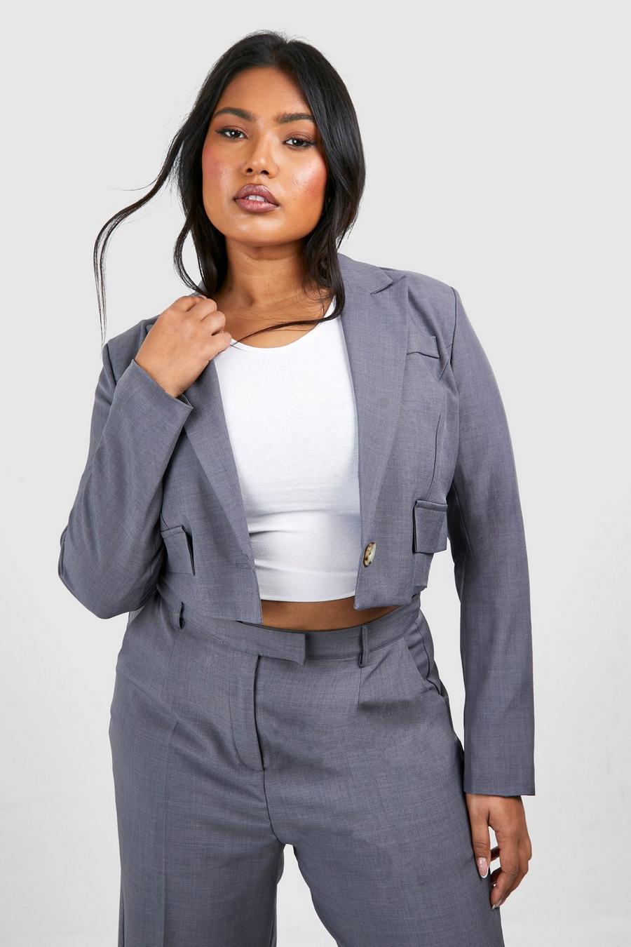 Charcoal Plus Marl Cropped Single Button Blazer image number 1