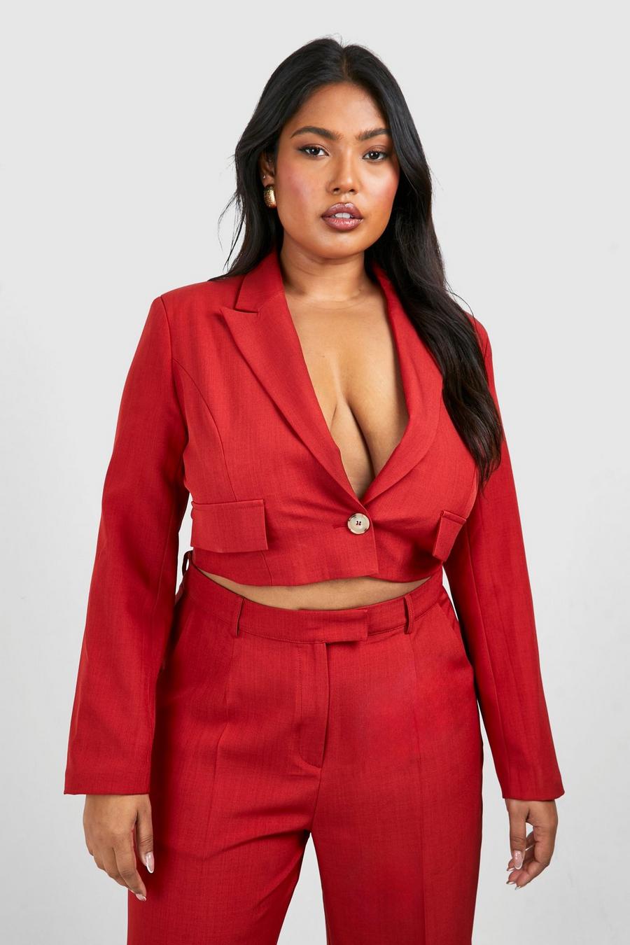 Cherry Plus Marl Cropped Single Button Blazer image number 1