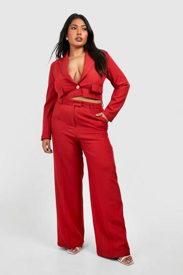 Cherry Red Plus Marl Pleated Wide Leg Dress Pants