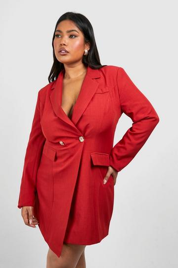 Plus Asymmetric Tailored Blazer Dress cherry