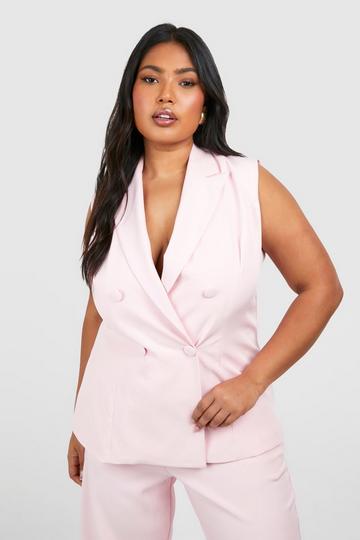 Pink Plus Sleeveless Self Fabric Tailored Blazer