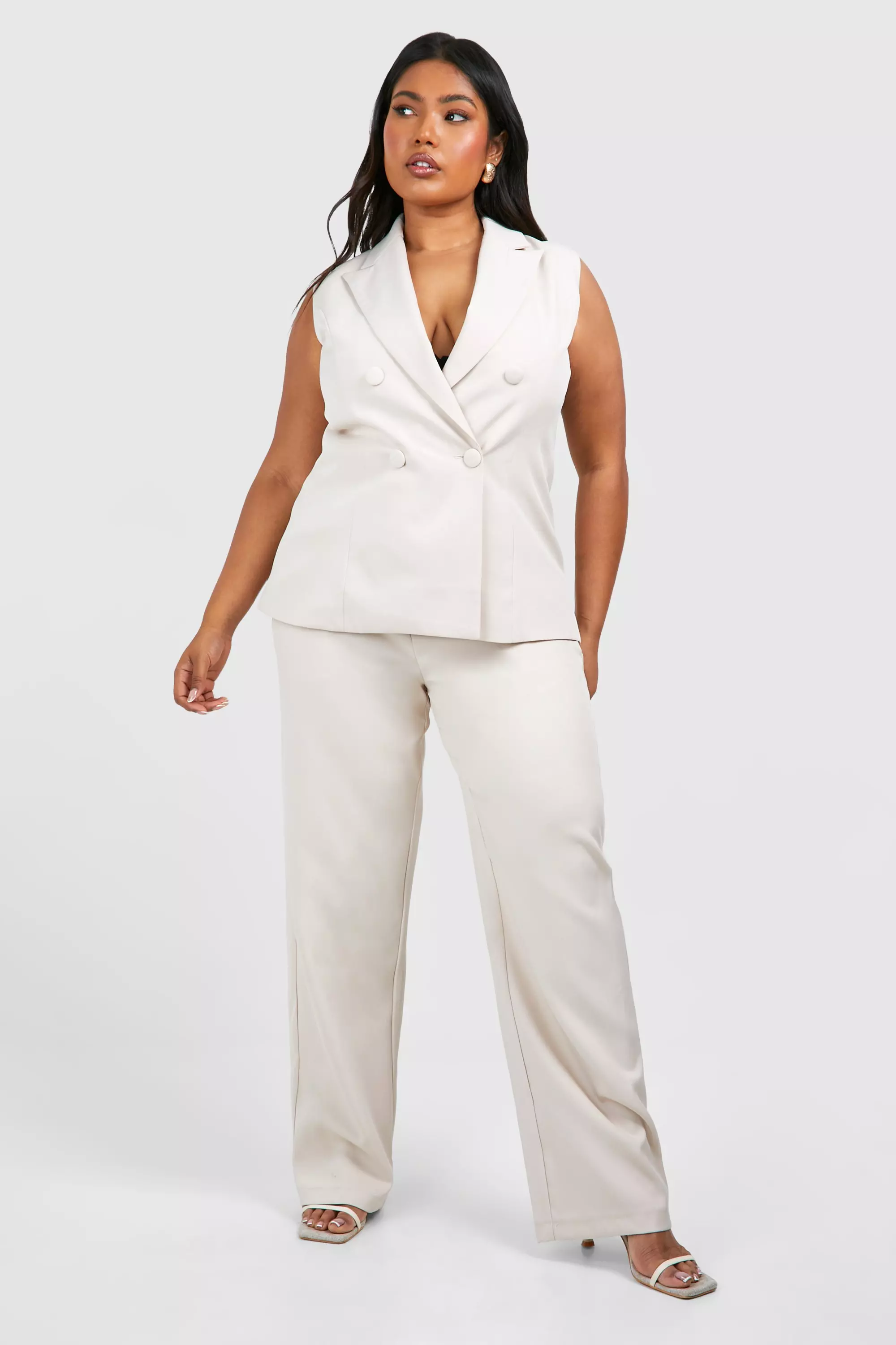 Ecru Plus Self Fabric Button Tailored Trouser alternative image