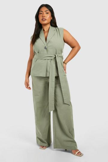 Khaki Plus Linen Elasticated Pants