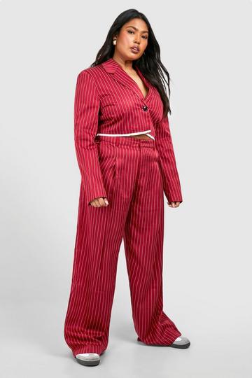 Plus Pinstripe Wide Leg Pants cherry