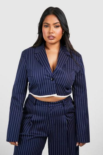 Plus Pinstripe Wide Leg Pants navy