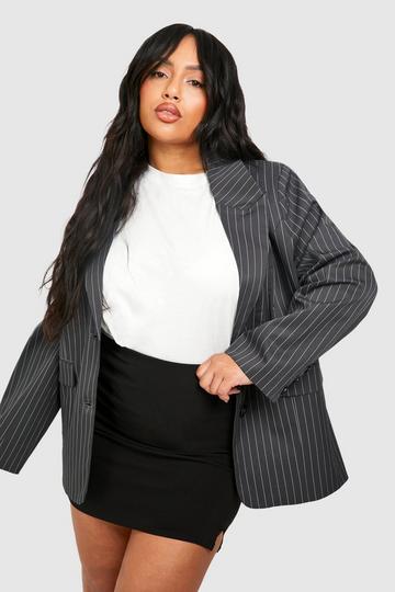 Plus Oversized Boyfriend Stripe Blazer charcoal