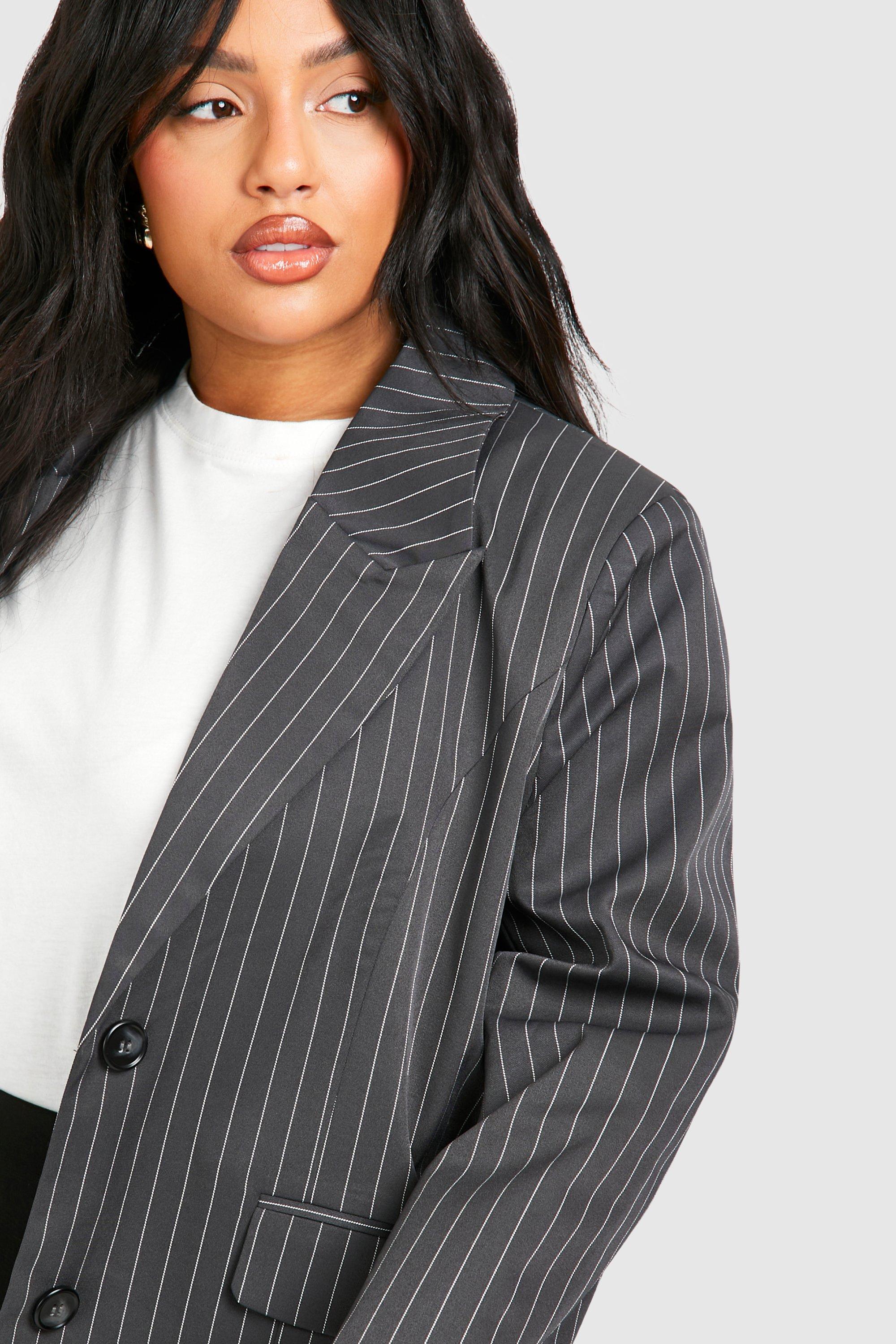 Plus Oversized Boyfriend Stripe Blazer boohoo NZ
