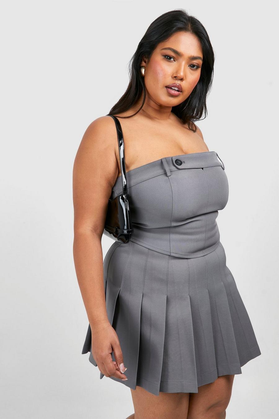 Charcoal gris Plus Woven Pleated Mini Skirt