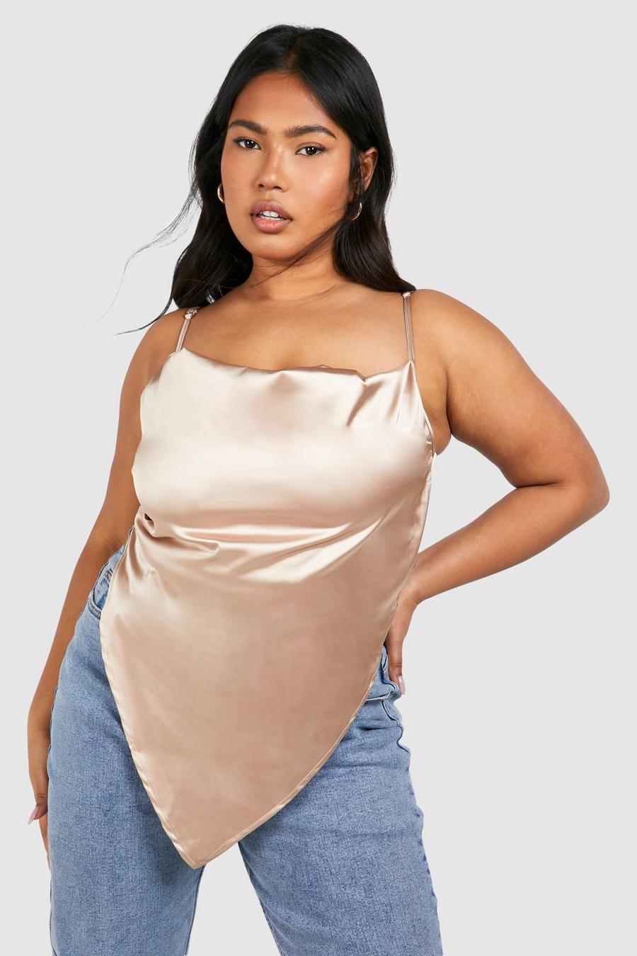 Champagne Plus Satin Cowl Dipped Hem Camisole