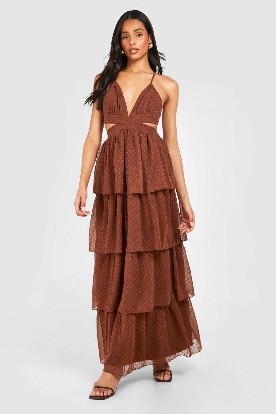 Chocolate Tall Dobby Cut Out Maxi Dress  image number 1