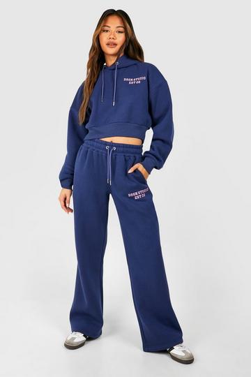 Dsgn Studio Embroidered Cropped Hooded Tracksuit navy