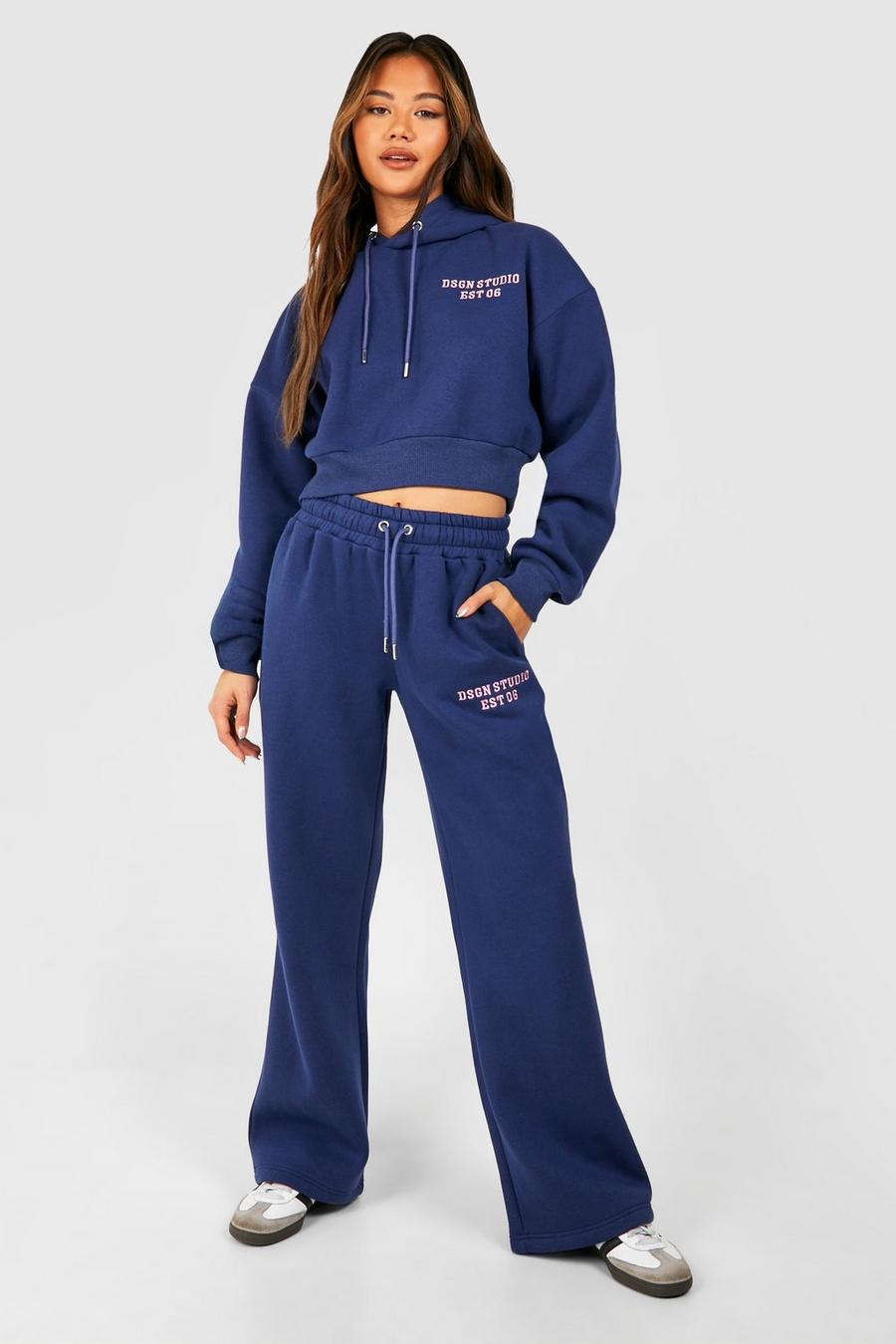 Navy Dsgn Studio Embroidered Cropped Hooded Tracksuit 