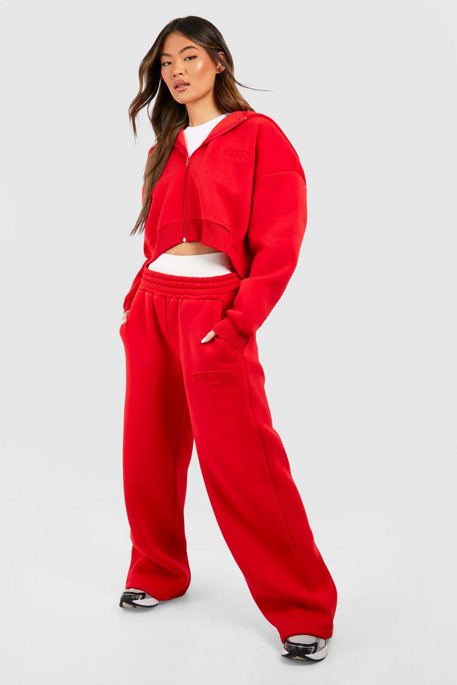 Pantalón deportivo recto con estampado Dsgn Studio en relieve, Red image number 1