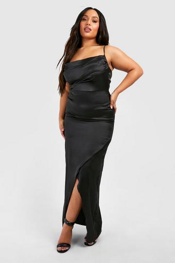 Plus Cowl Neck Strappy Maxi Slip Dress black