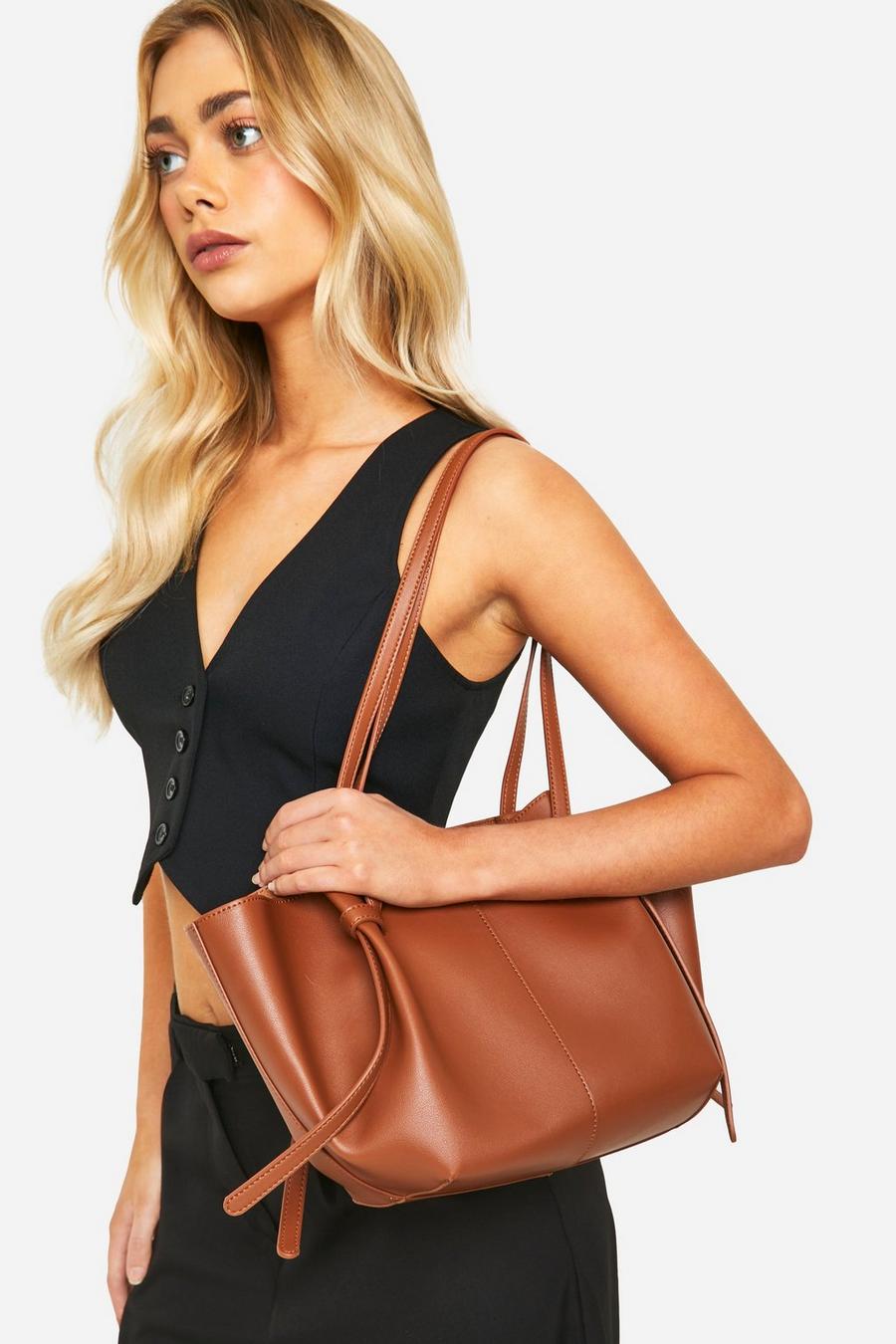 Borsa Tote con ruches, Tan image number 1